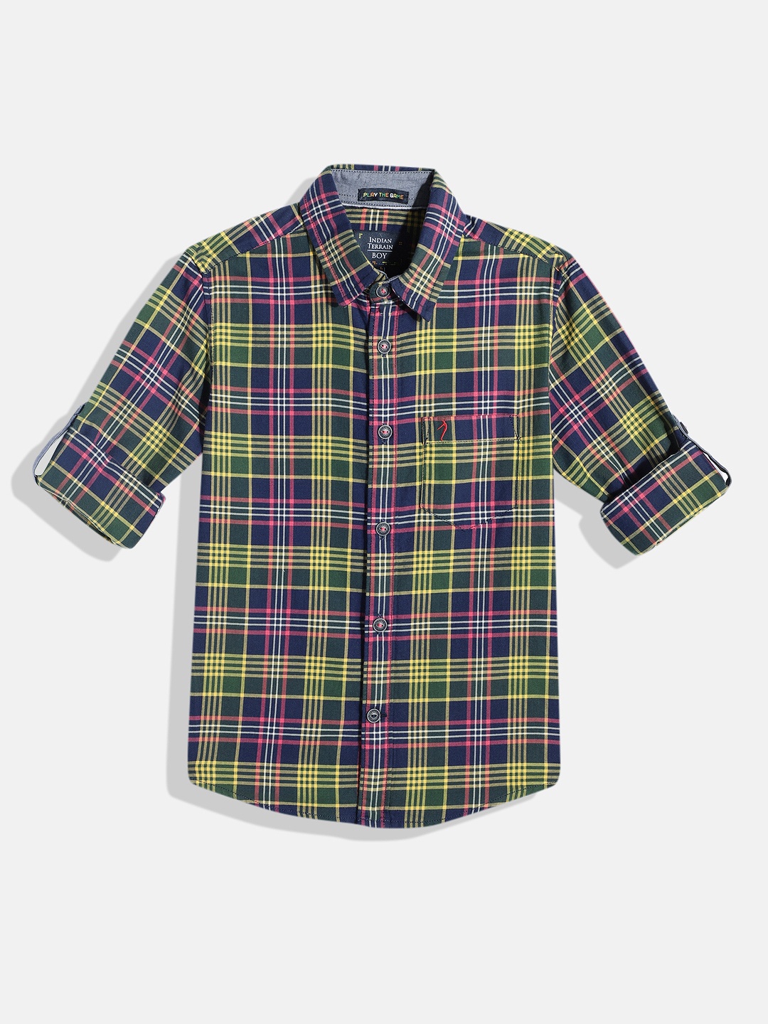 

Indian Terrain Boys Tartan Checked Pure Cotton Casual Shirt, Green