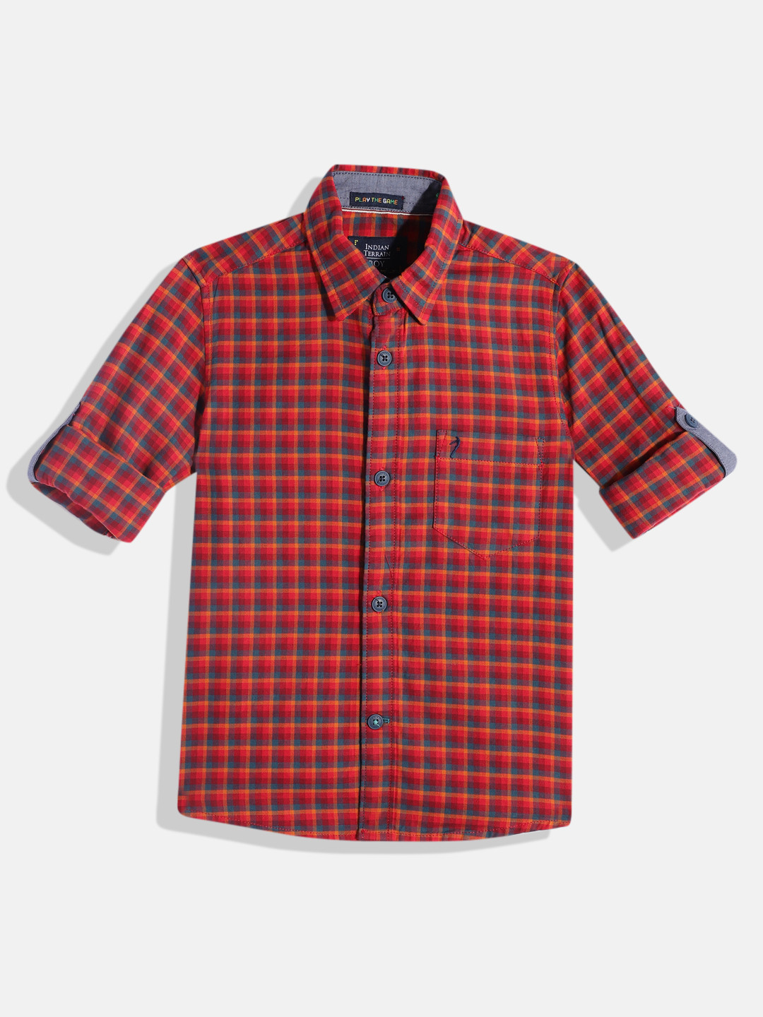 

Indian Terrain Boys Checked Straight Opaque Pure Cotton Casual Shirt, Red