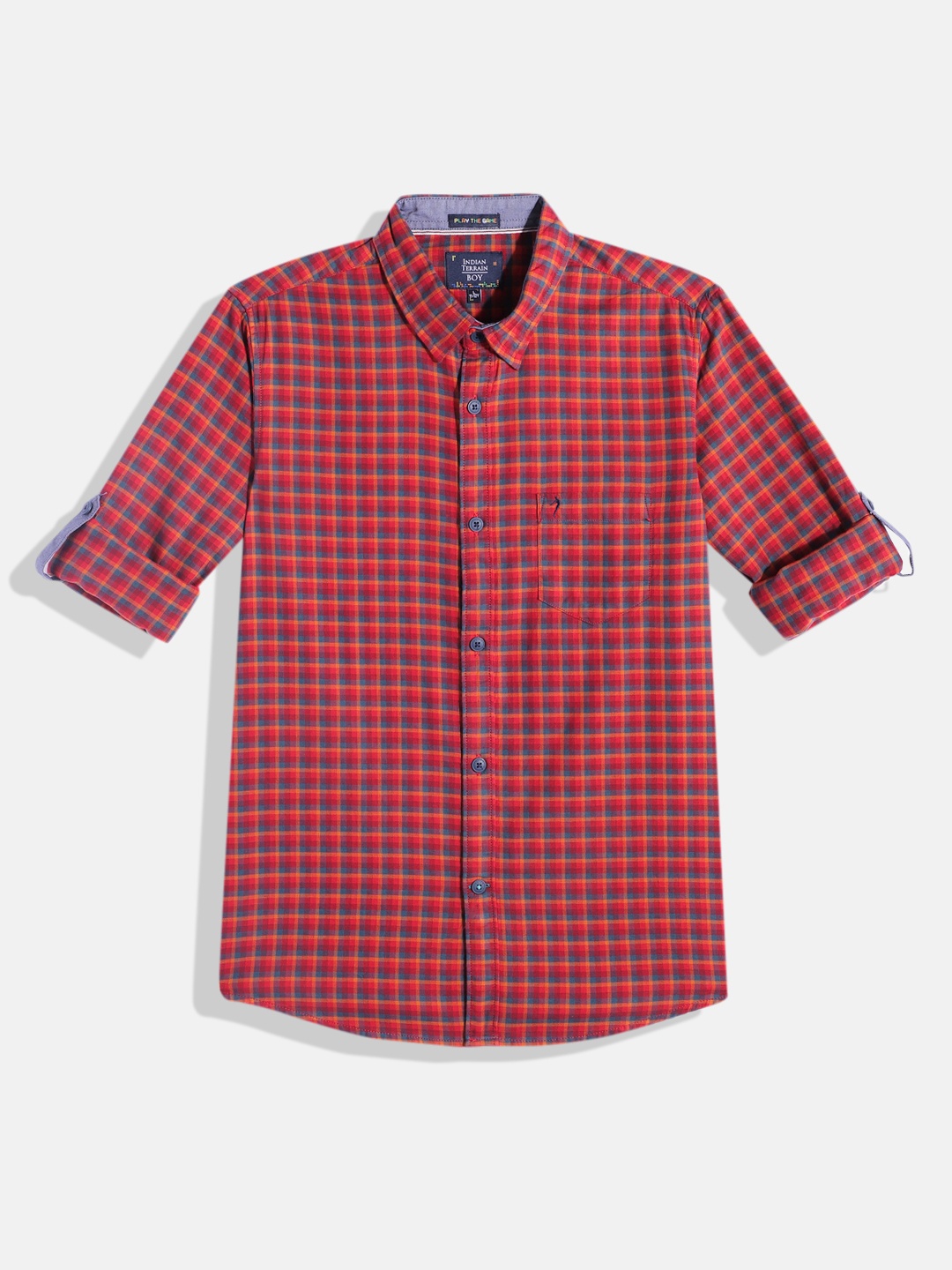 

Indian Terrain Boys Checked Straight Opaque Pure Cotton Casual Shirt, Red