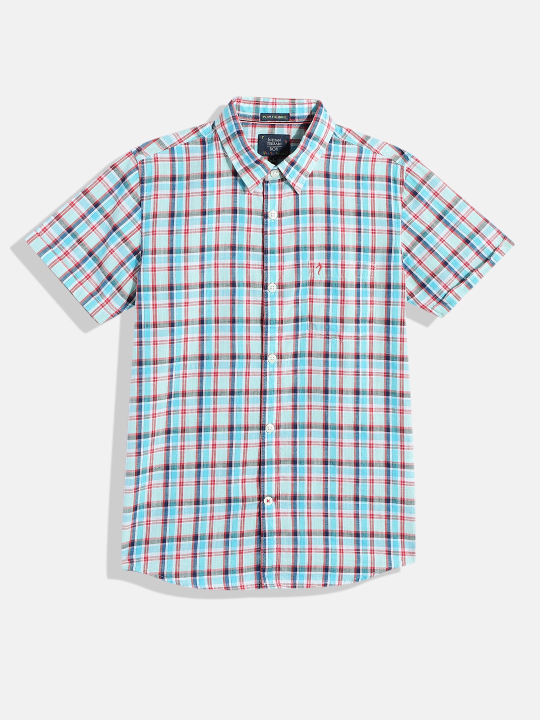 

Indian Terrain Boys Tartan Checked Pure Cotton Casual Shirt, Blue