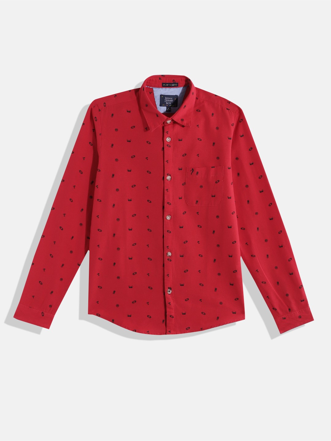 

Indian Terrain Boys Cotton Straight Conversational Printed Shirt, Red