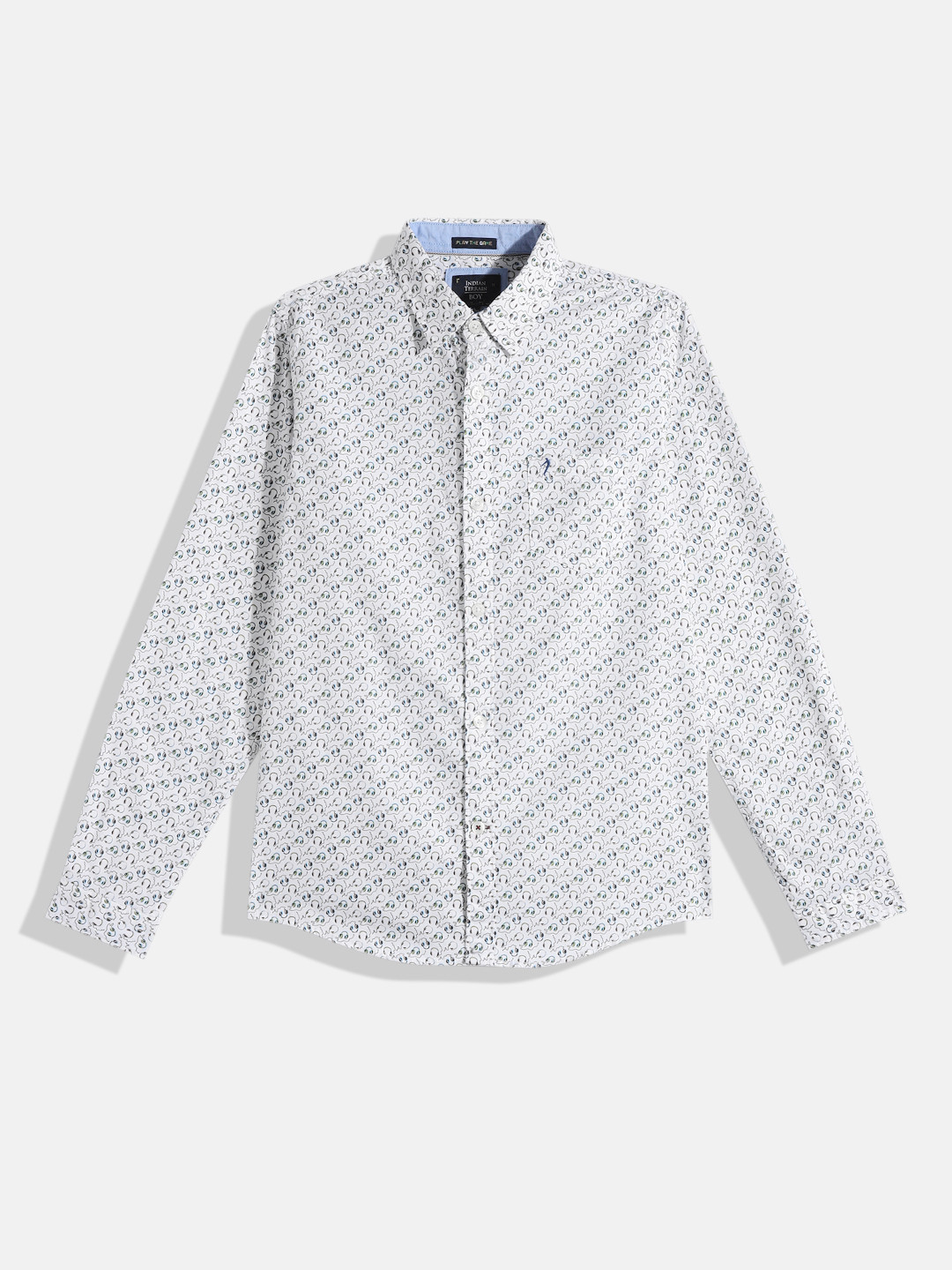 

Indian Terrain Boys Straight Regular Fit Conversational Opaque Printed Pure Cotton Shirt, White
