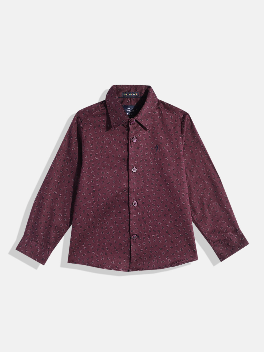 

Indian Terrain Boys Straight Opaque Ethnic Motifs Printed Pure Cotton Casual Shirt, Purple