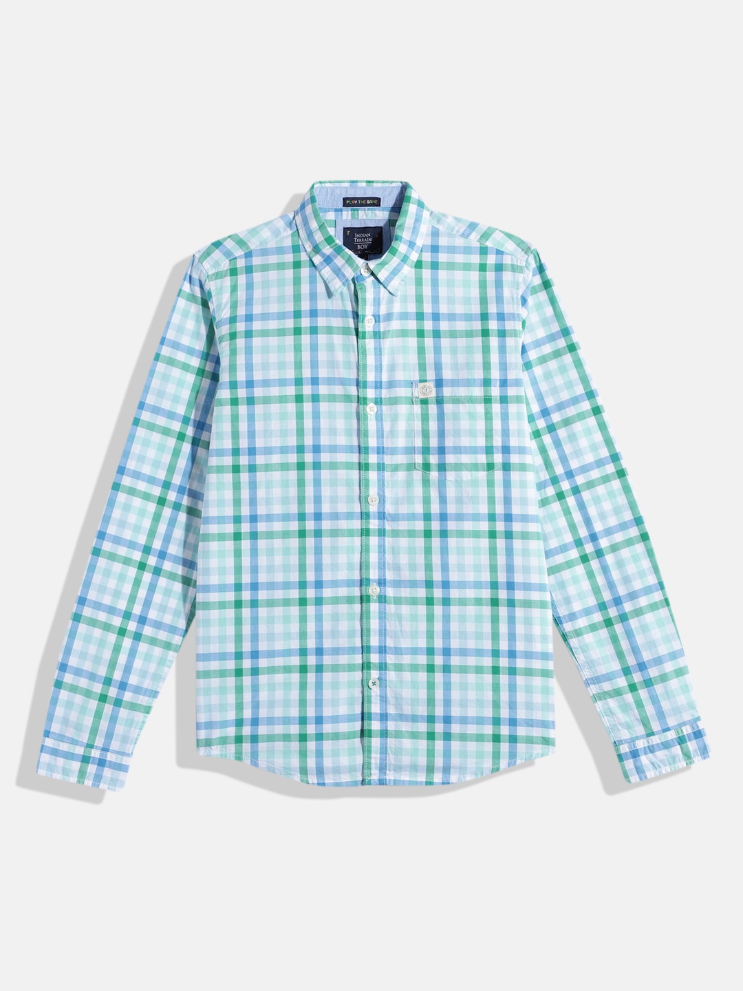 

Indian Terrain Boys Straight Gingham Checks Opaque Pure Cotton Casual Shirt, Blue