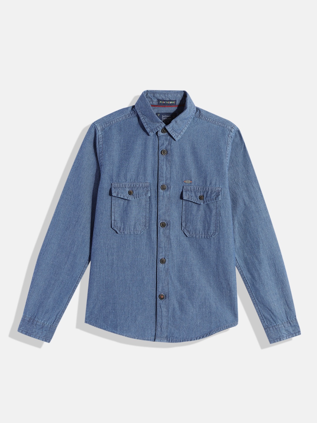 

Indian Terrain Boys Typography Printed Straight Pure Cotton Casual Shirt, Blue