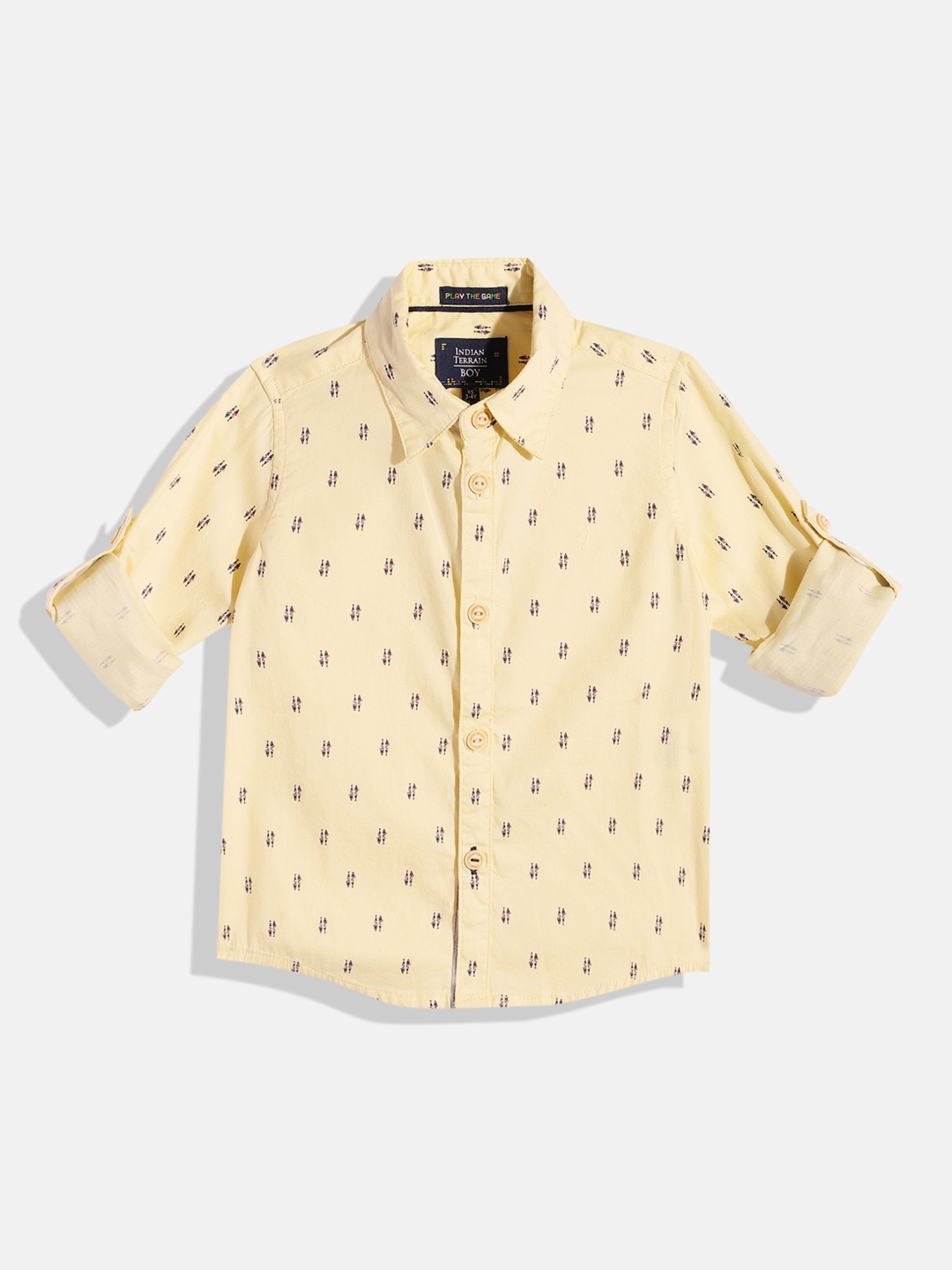 

Indian Terrain Boys Straight Pure Cotton Printed Casual Shirt, Yellow