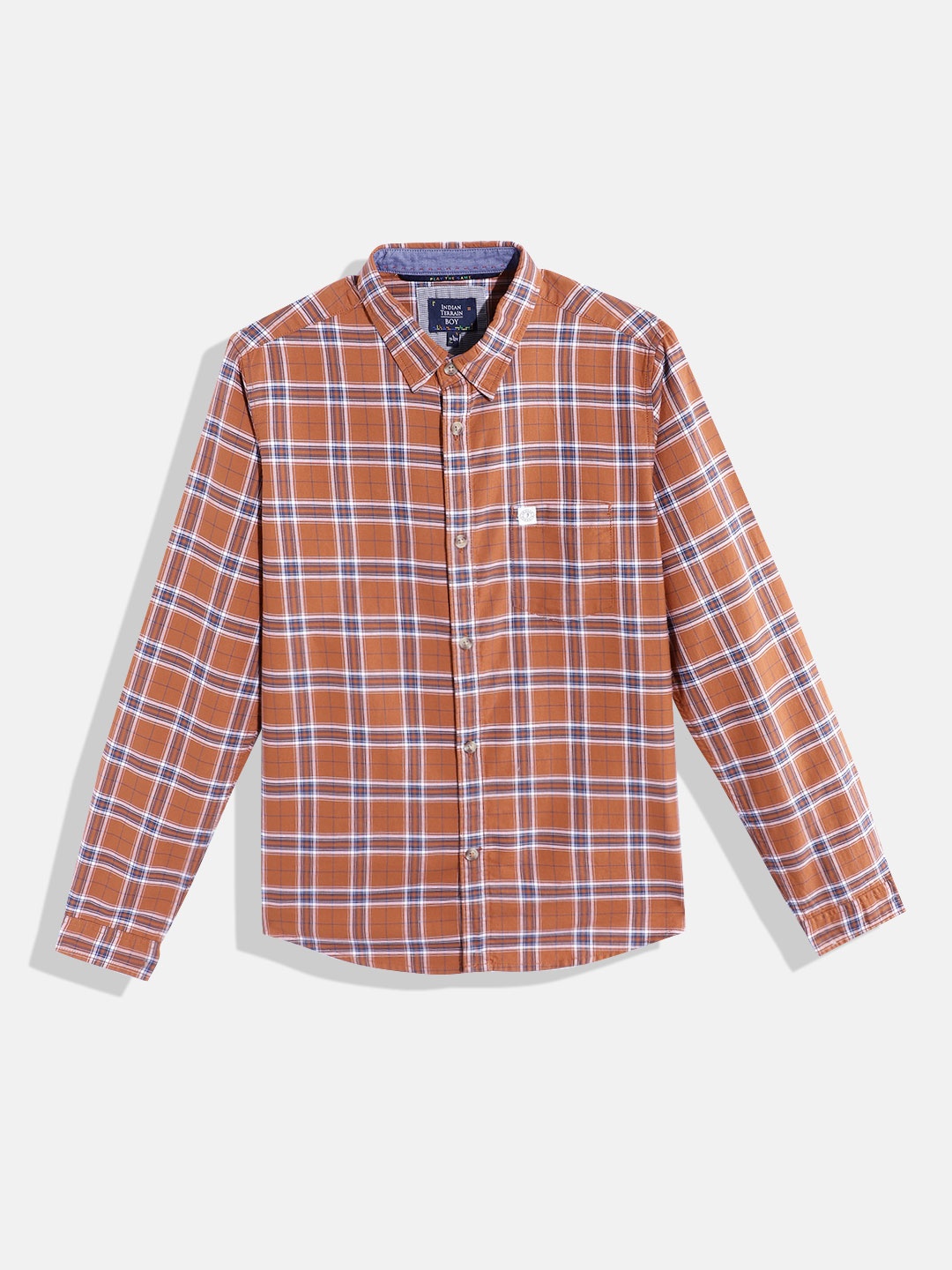 

Indian Terrain Boys Tartan Checked Pure Cotton Casual Shirt, Rust
