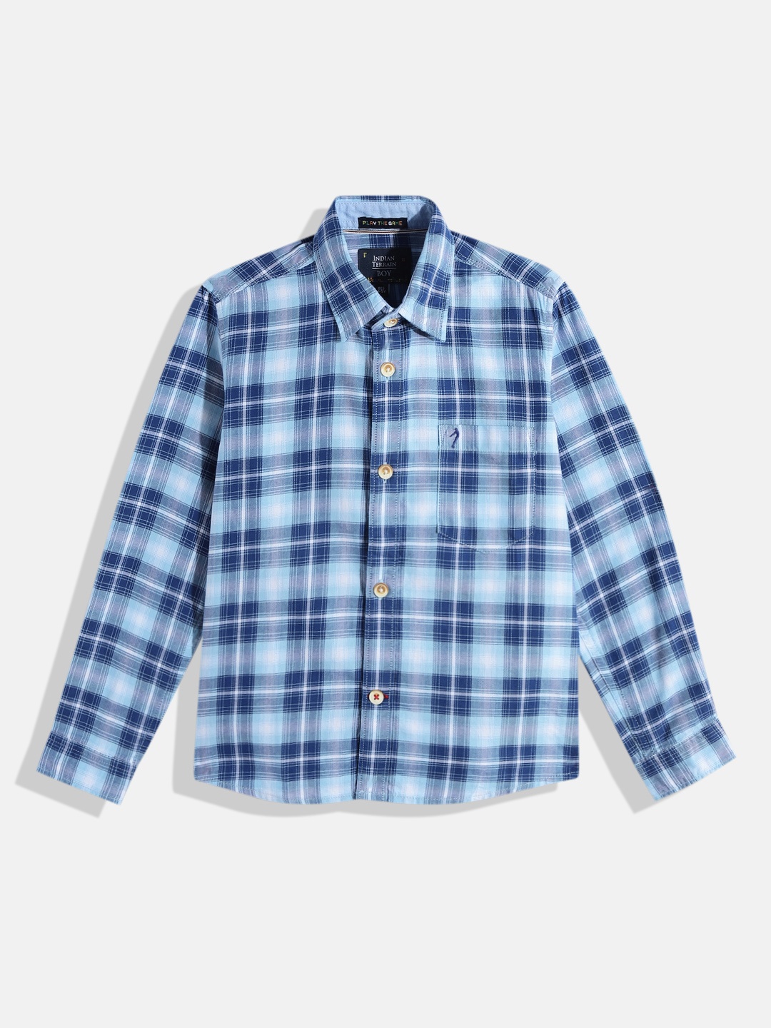 

Indian Terrain Boys Tartan Checked Pure Cotton Casual Shirt, Blue