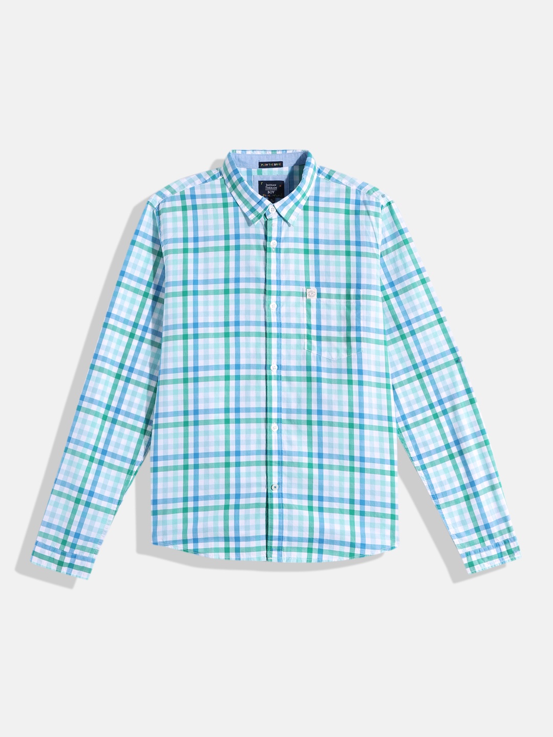 

Indian Terrain Boys Gingham Checked Pure Cotton Casual Shirt, Blue