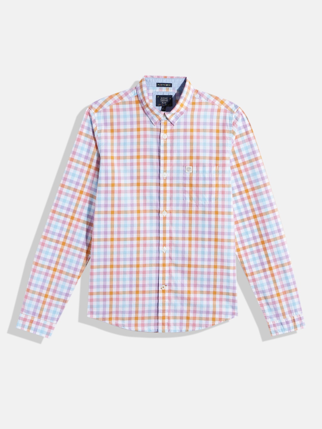 

Indian Terrain Boys Straight Gingham Checks Opaque Pure Cotton Casual Shirt, Orange
