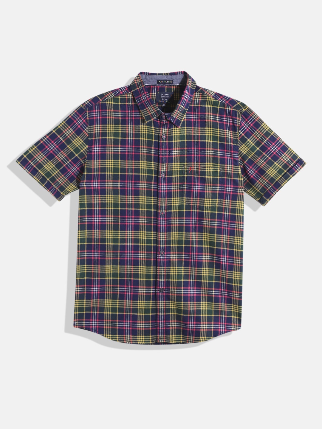 

Indian Terrain Boys Straight Tartan Checked Pure Cotton Casual Shirt, Navy blue