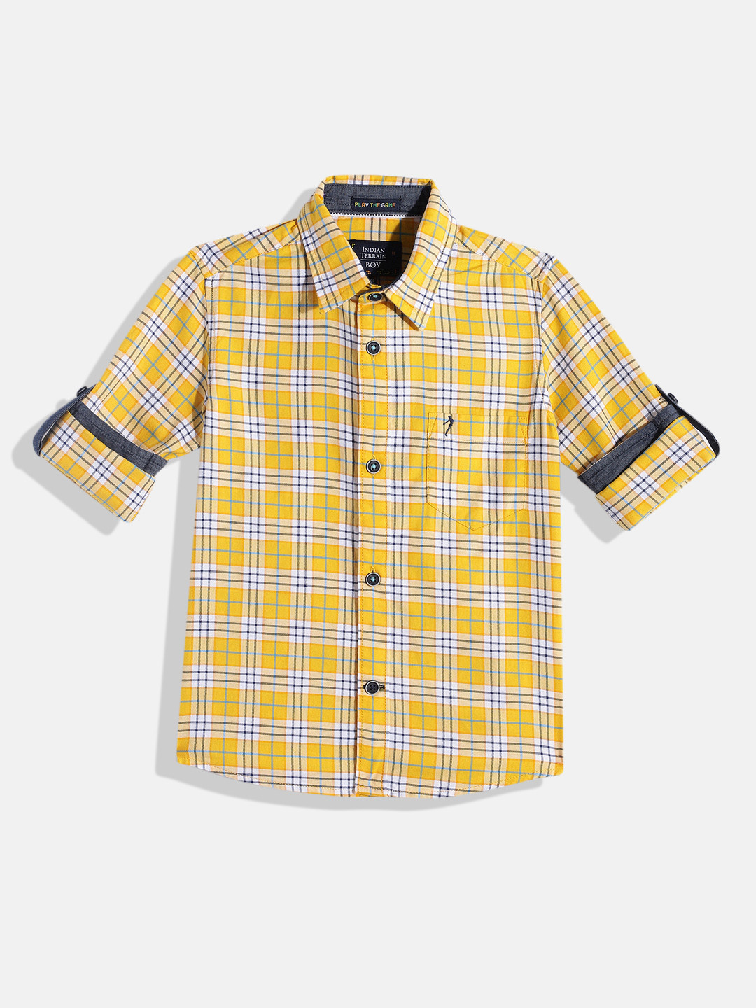 

Indian Terrain Boys Windowpane Checked Straight Pure Cotton Casual Shirt, Yellow