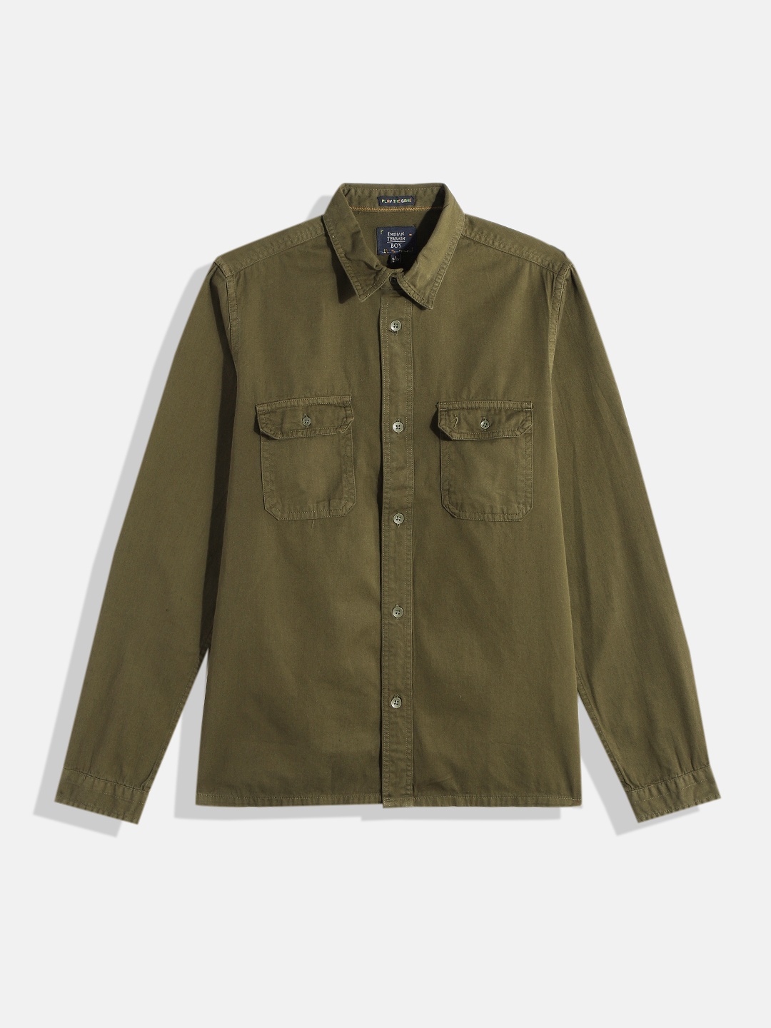

Indian Terrain Boys Solid Pure Cotton Casual Shirt, Olive