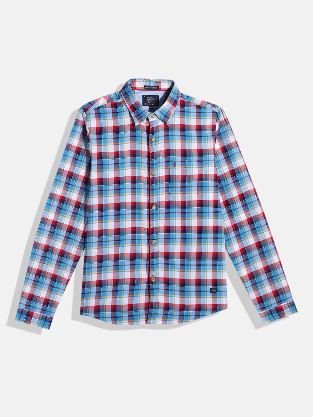

Indian Terrain Boys Tartan Checked Pure Cotton Casual Shirt, Blue
