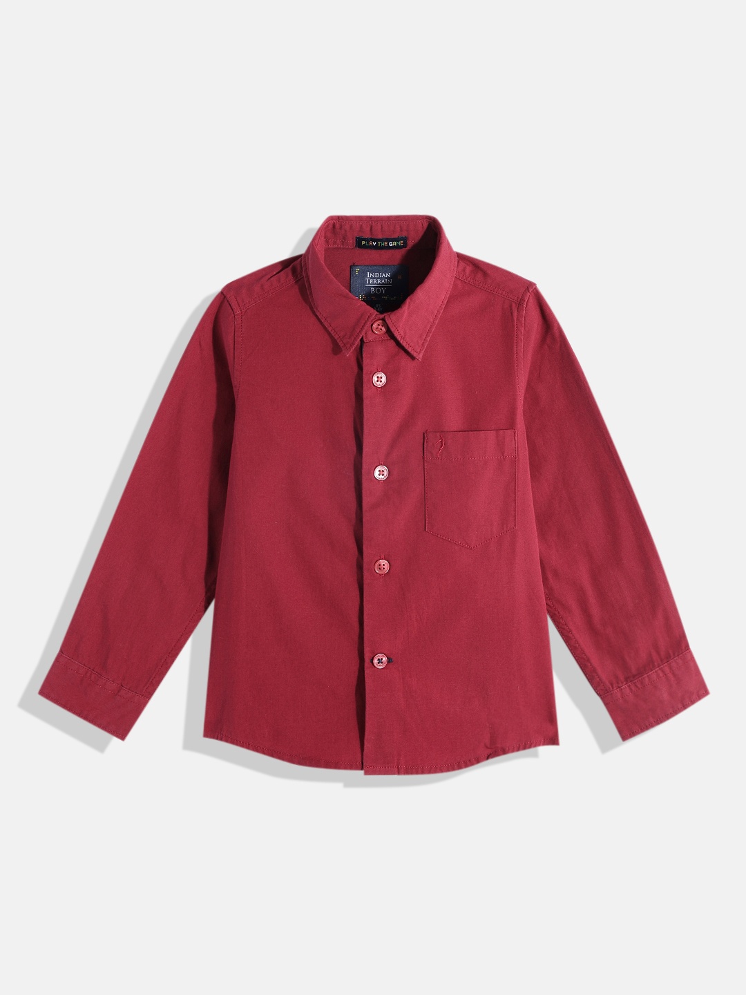

Indian Terrain Boys Straight Opaque Pure Cotton Casual Shirt, Maroon