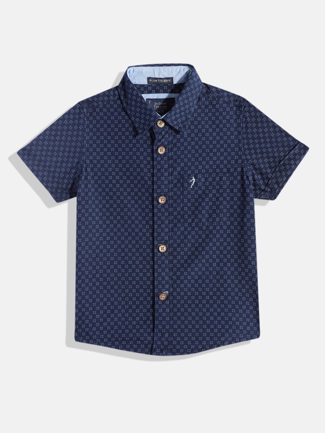 

Indian Terrain Boys Printed Pure Cotton Casual Shirt, Navy blue