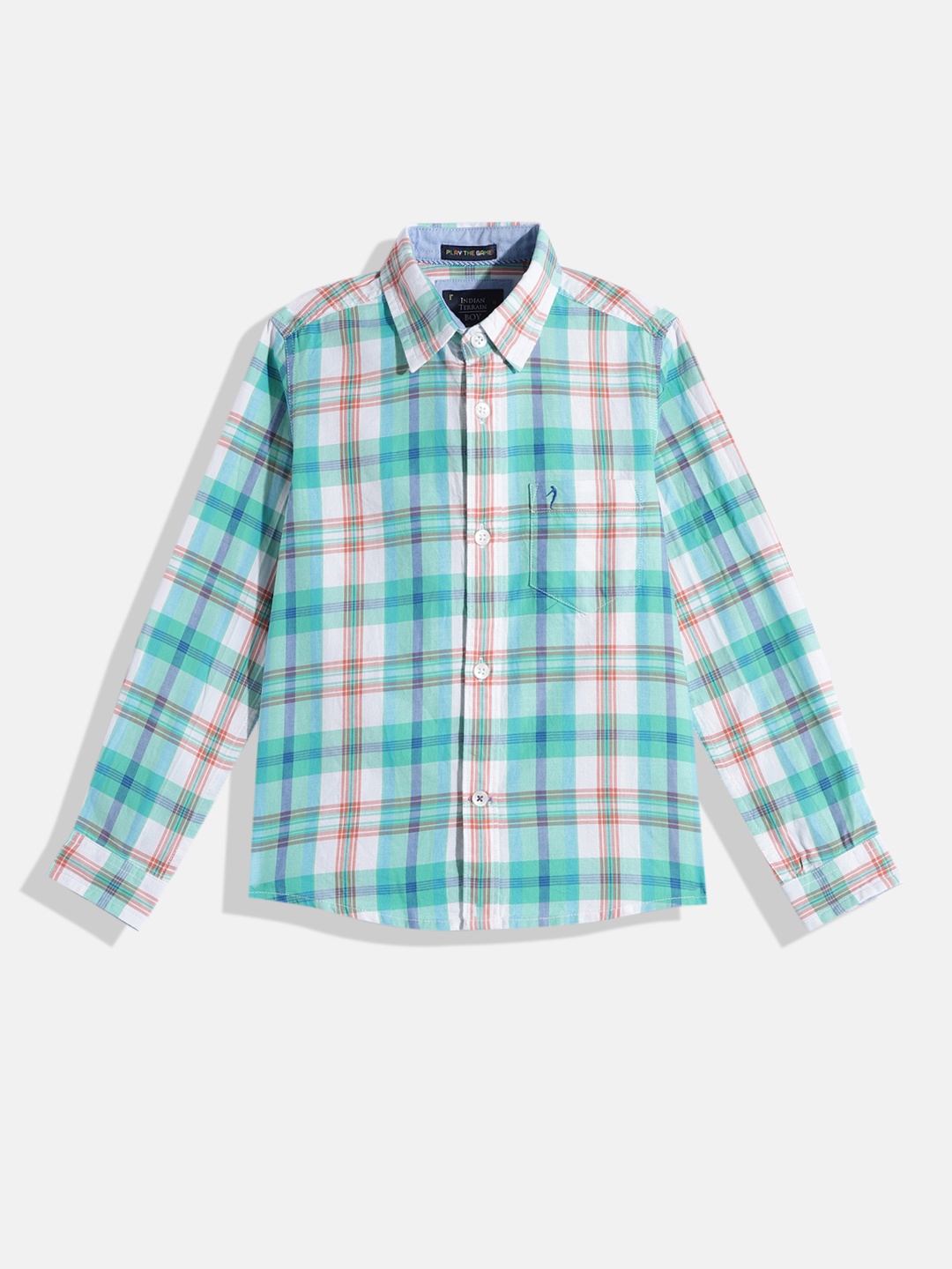 

Indian Terrain Boys Straight Regular Fit Tartan Checks Opaque Pure Cotton Casual Shirt, Green