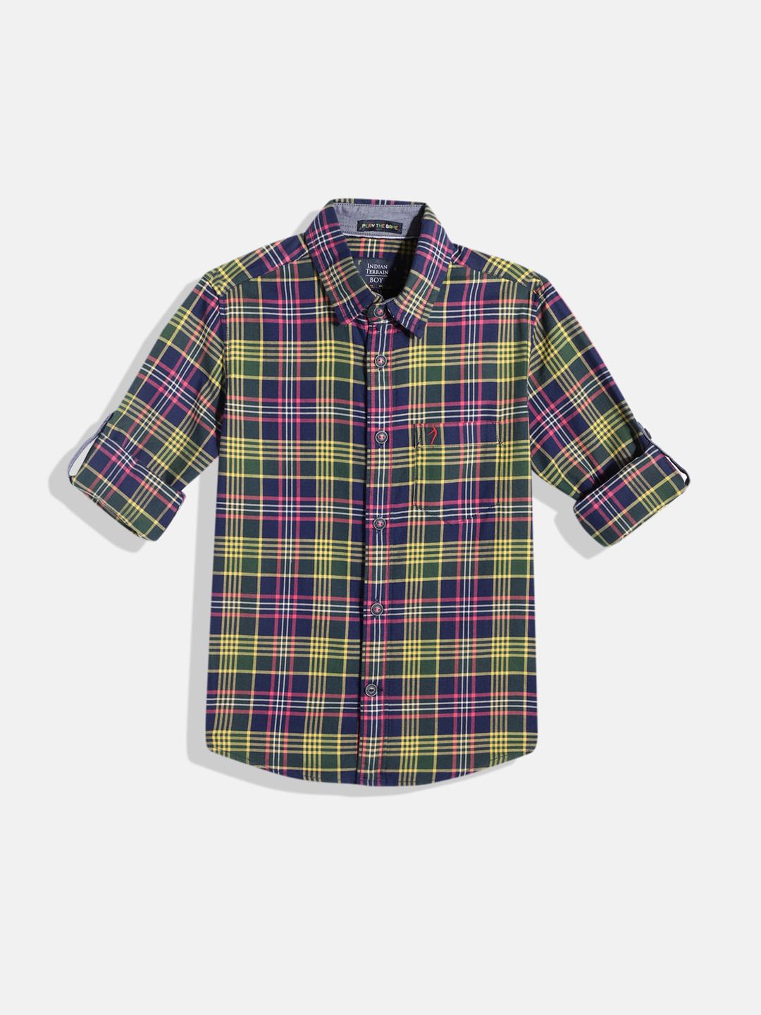 

Indian Terrain Boys Straight Tartan Checked Opaque Pure Cotton Casual Shirt, Navy blue