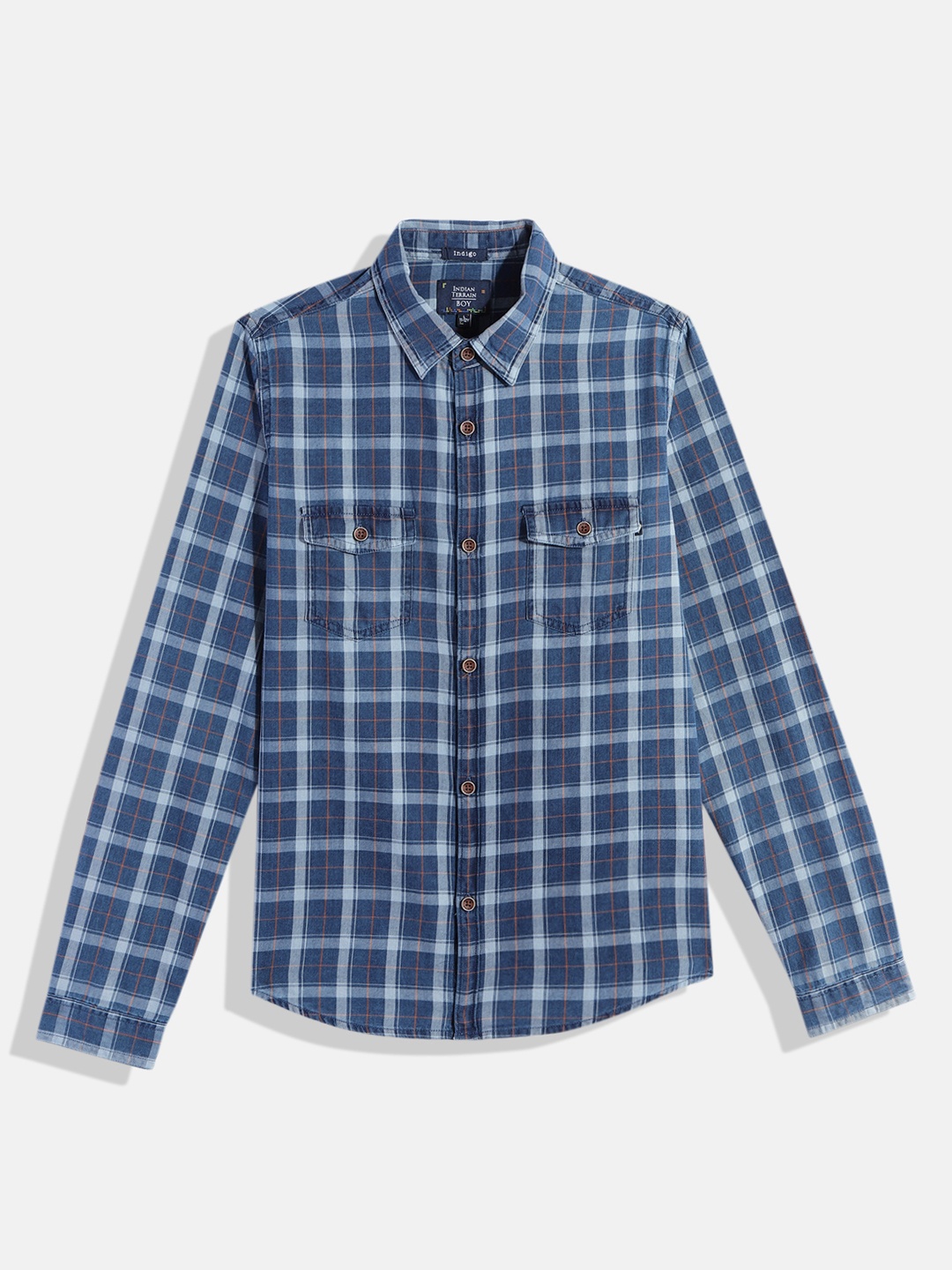 

Indian Terrain Boys Tartan Checked Pure Cotton Casual Shirt, Navy blue