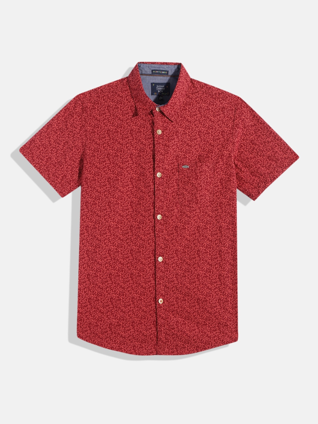 

Indian Terrain Boys Straight Floral Printed Pure Cotton Casual Shirt, Red