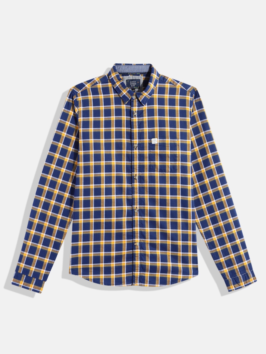 

Indian Terrain Boys Straight Checked Pure Cotton Casual Shirt, Blue