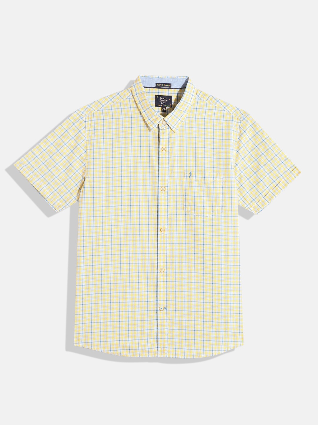 

Indian Terrain Boys Windowpane Checked Straight Opaque Pure Cotton Casual Shirt, Yellow