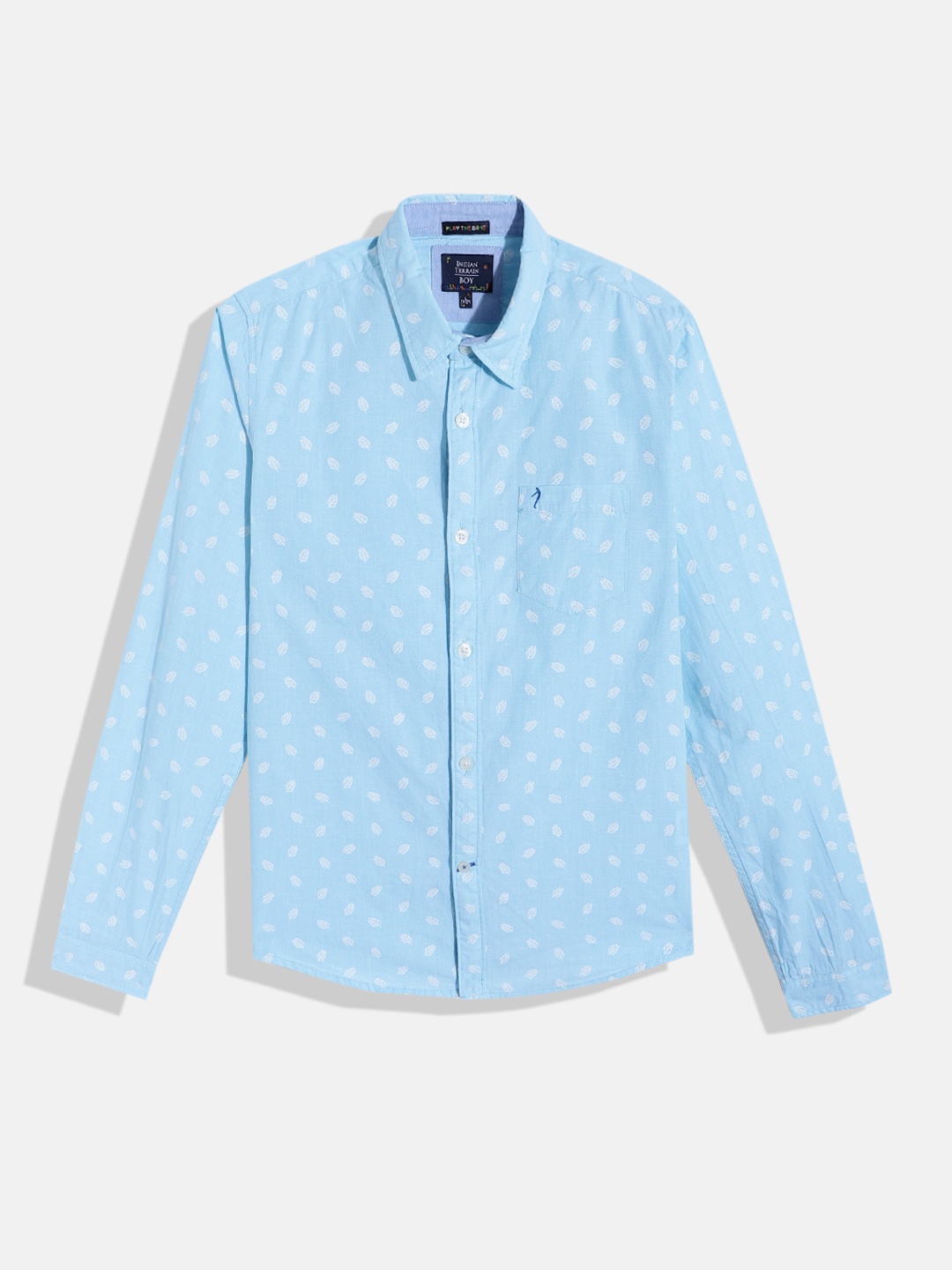 

Indian Terrain Boys Pure Cotton Straight Floral Printed Casual Shirt, Blue