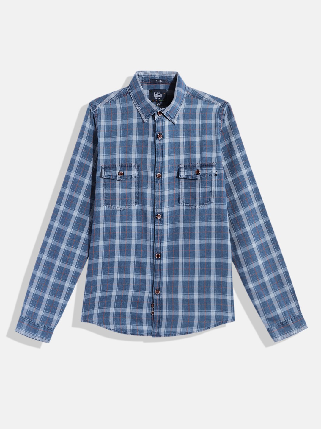 

Indian Terrain Boys Tartan Checked Pure Cotton Casual Shirt, Navy blue