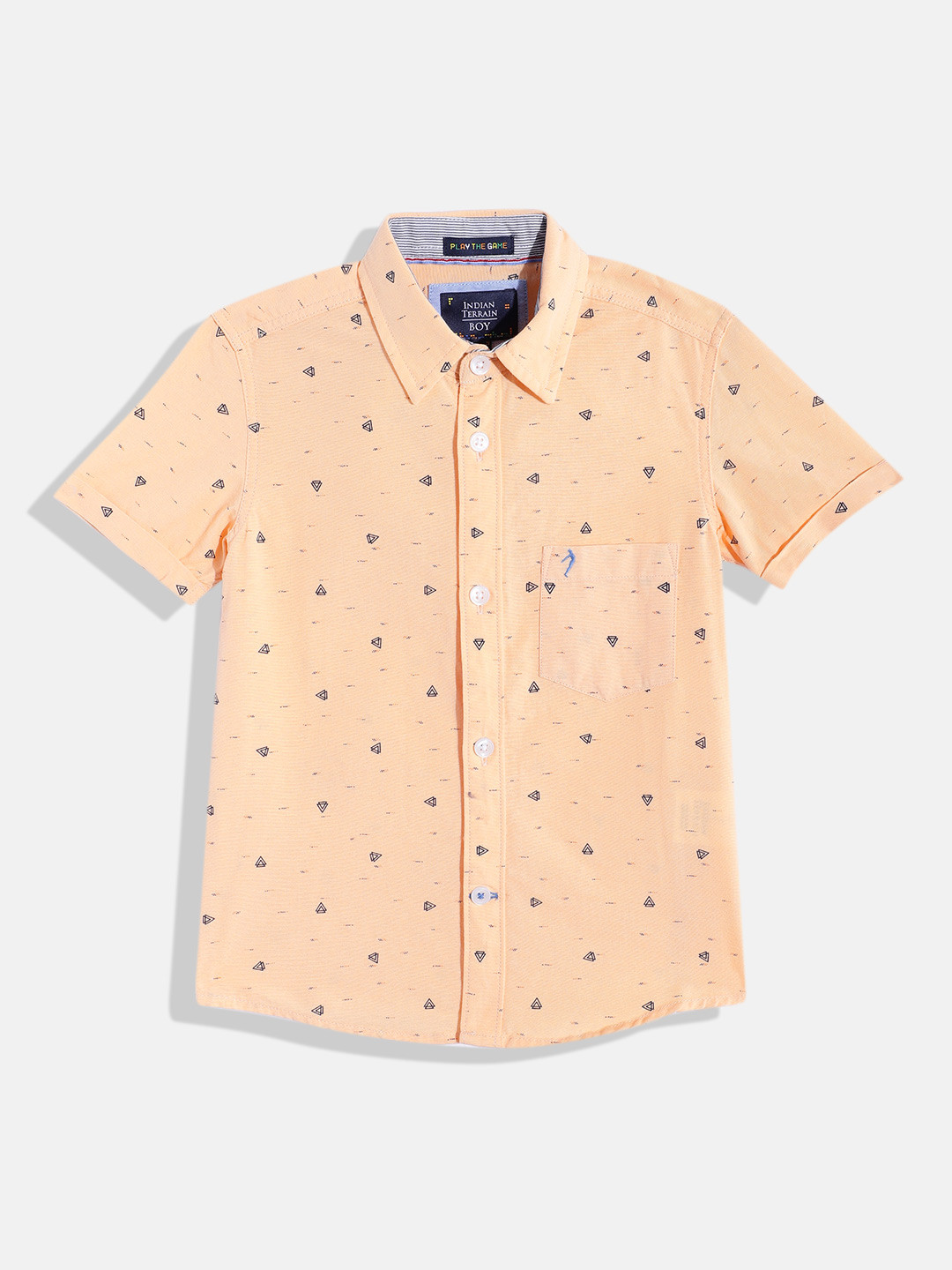

Indian Terrain Boys Straight Printed Pure Cotton Casual Shirt, Peach