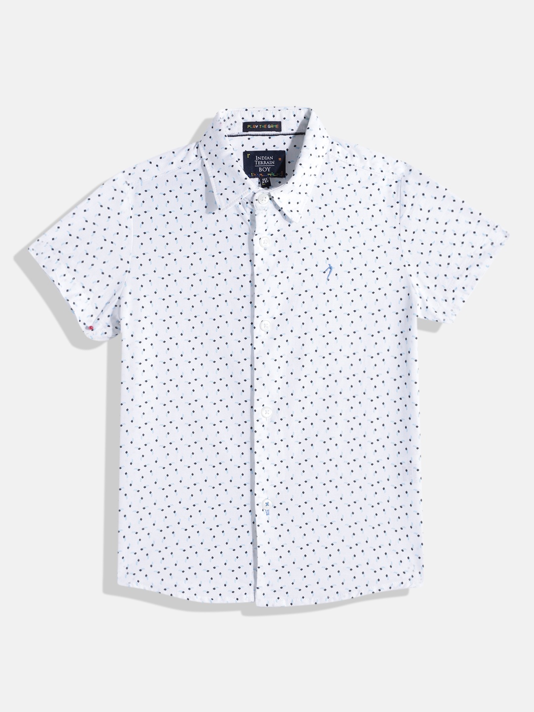 

Indian Terrain Boys Geometric Printed Straight Opaque Pure Cotton Casual Shirt, White