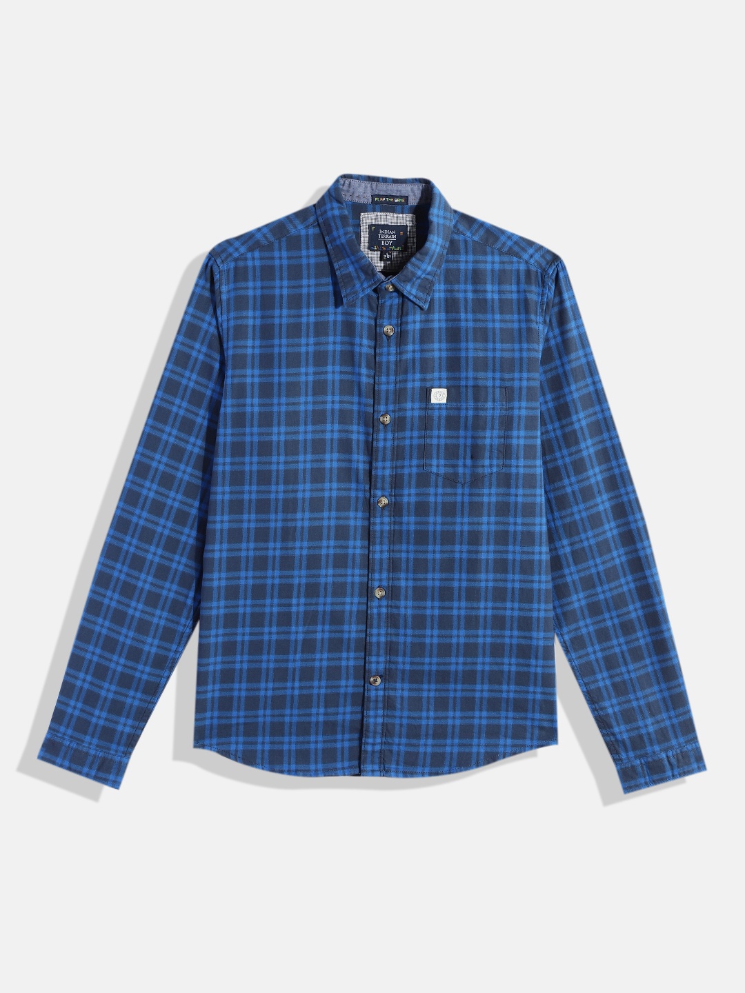 

Indian Terrain Boys Straight Checked Opaque Pure Cotton Casual Shirt, Navy blue