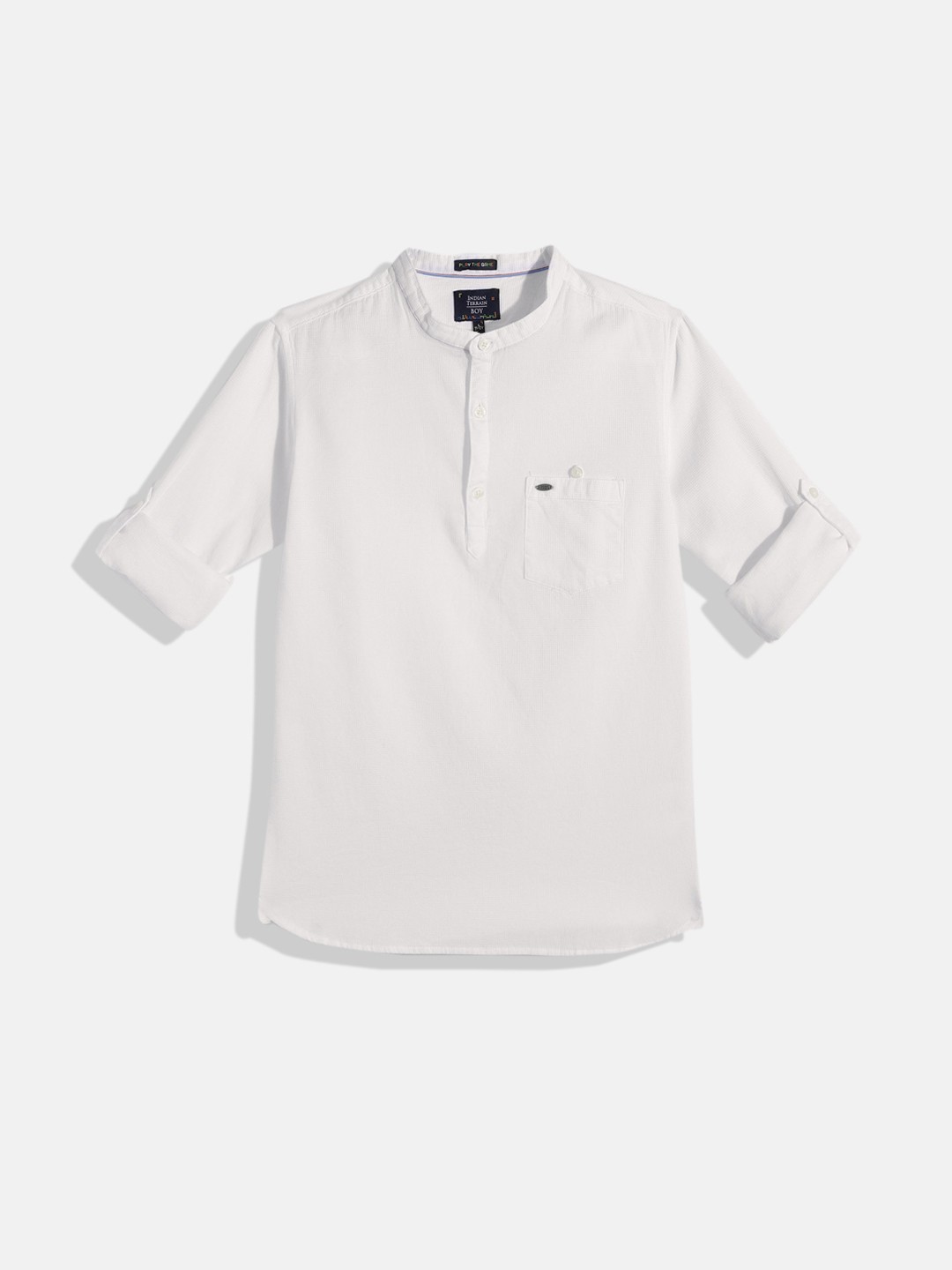 

Indian Terrain Boys Straight Regular Fit Textured Opaque Self Design Pure Cotton Shirt, White