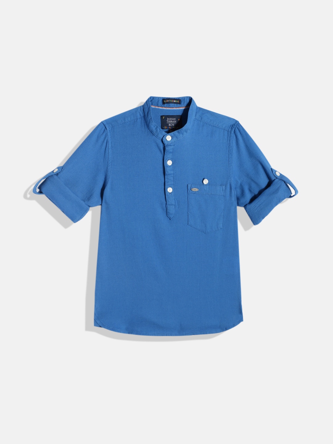 

Indian Terrain Boys Straight Self Design Pure Cotton Casual Shirt, Blue