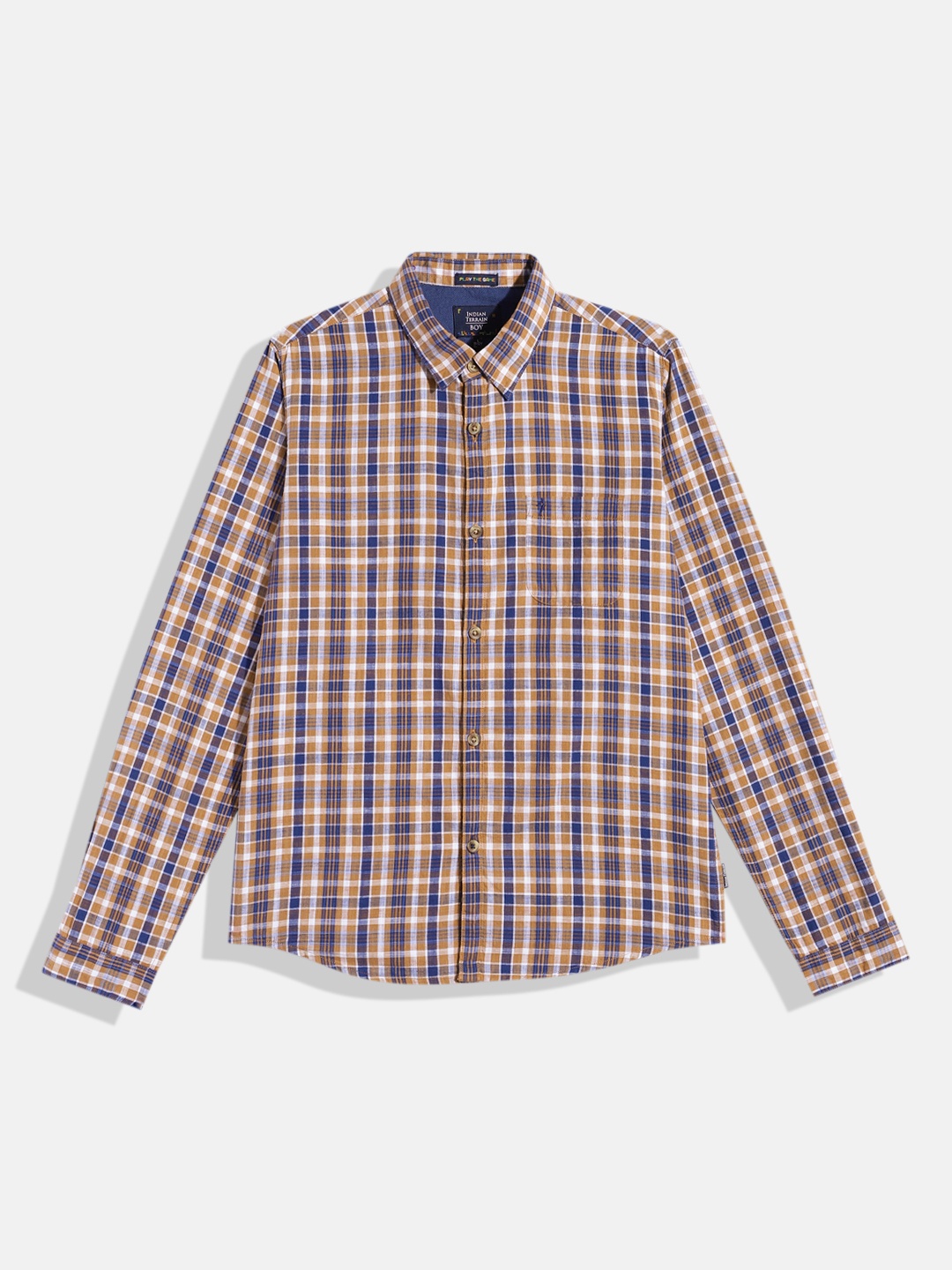 

Indian Terrain Boys Straight Regular Fit Tartan Checks Opaque Pure Cotton Casual Shirt, Camel brown