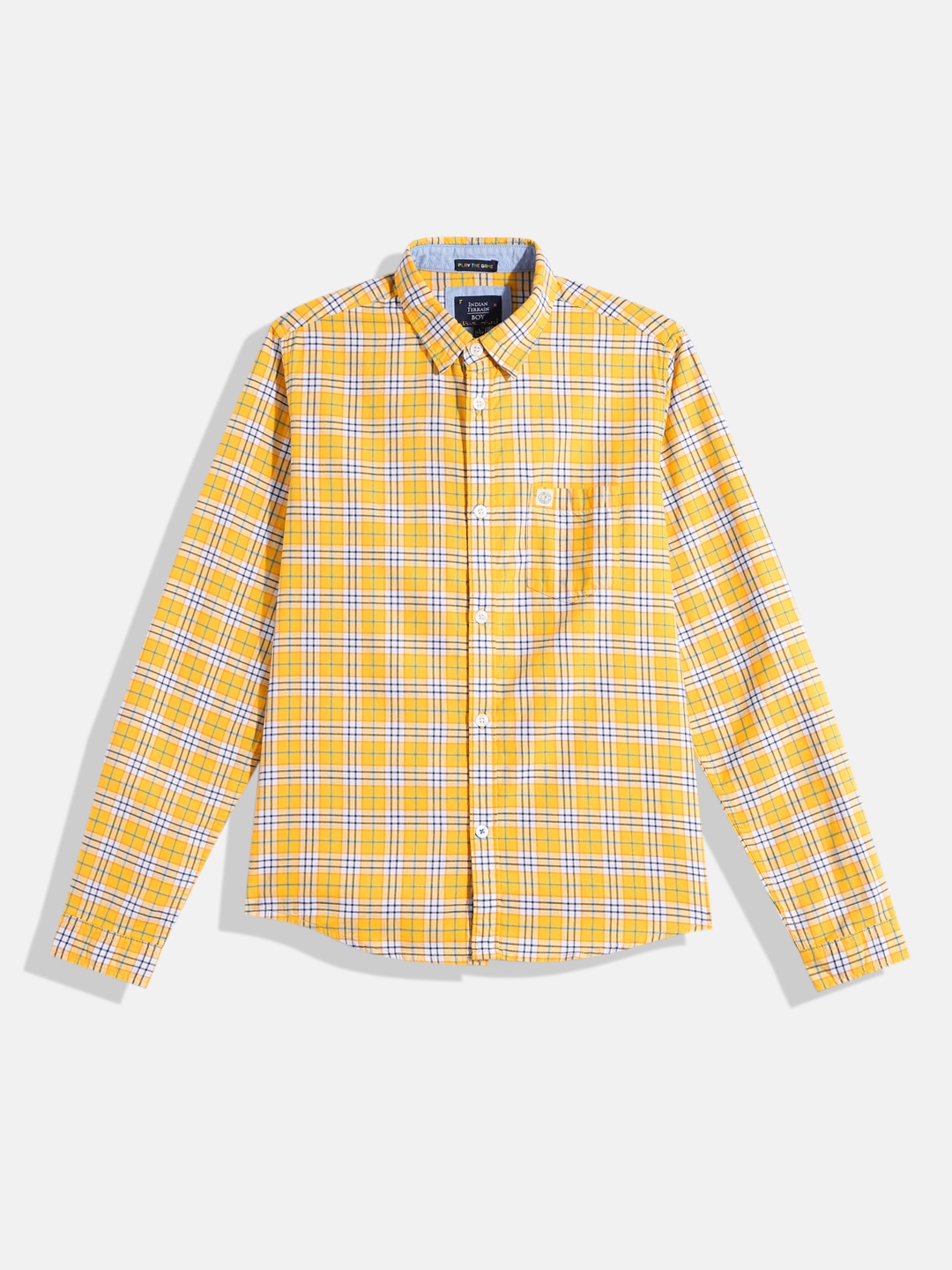 

Indian Terrain Boys Straight Windowpane Checked Pure Cotton Casual Shirt, Yellow