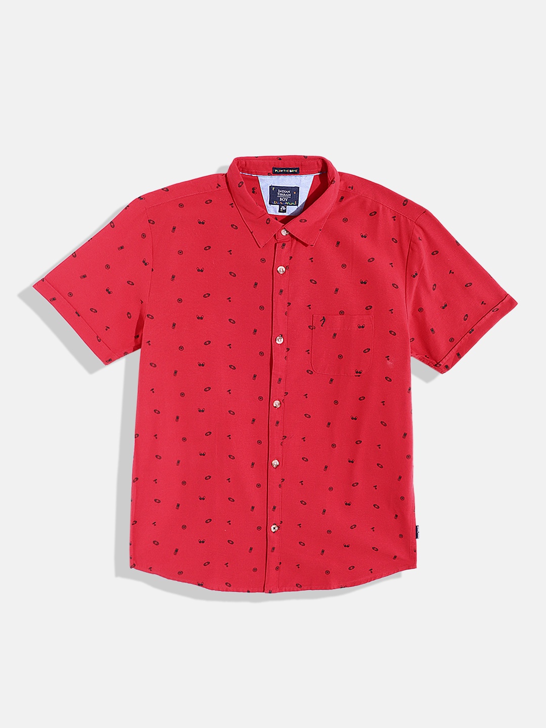 

Indian Terrain Boys Straight Printed Pure Cotton Casual Shirt, Red