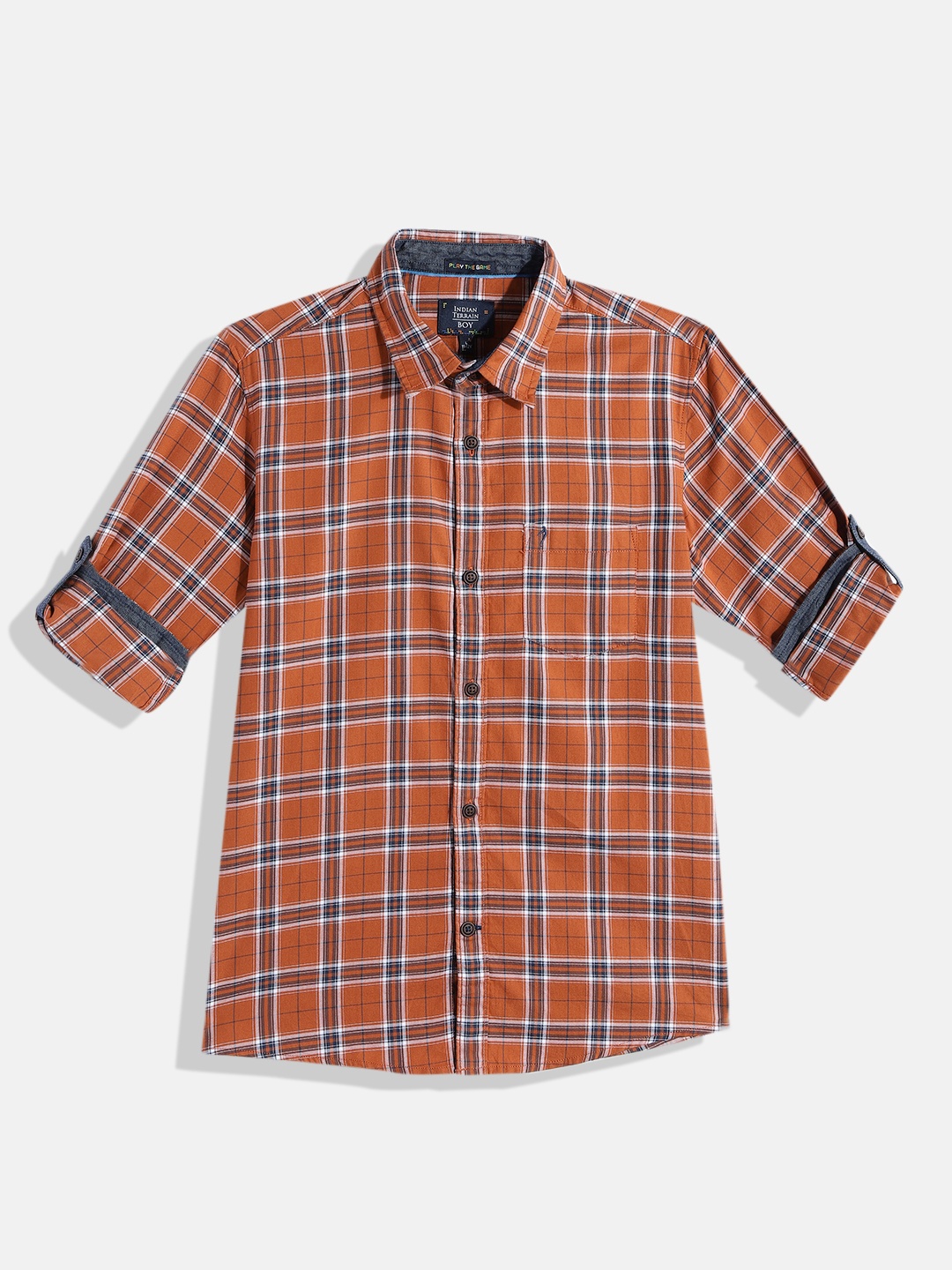 

Indian Terrain Boys Straight Tartan Checked Pure Cotton Casual Shirt, Brown