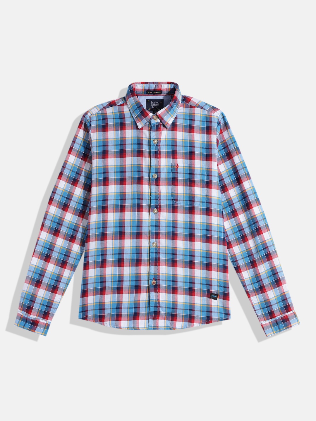 

Indian Terrain Boys Straight Checked Pure Cotton Casual Shirt, Blue