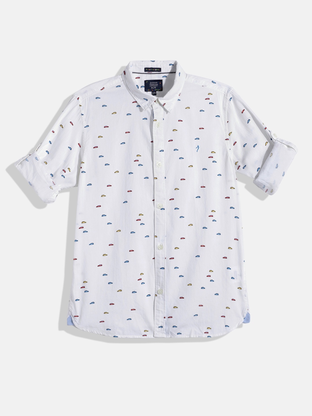 

Indian Terrain Boys Straight Conversational Opaque Printed Pure Cotton Casual Shirt, White
