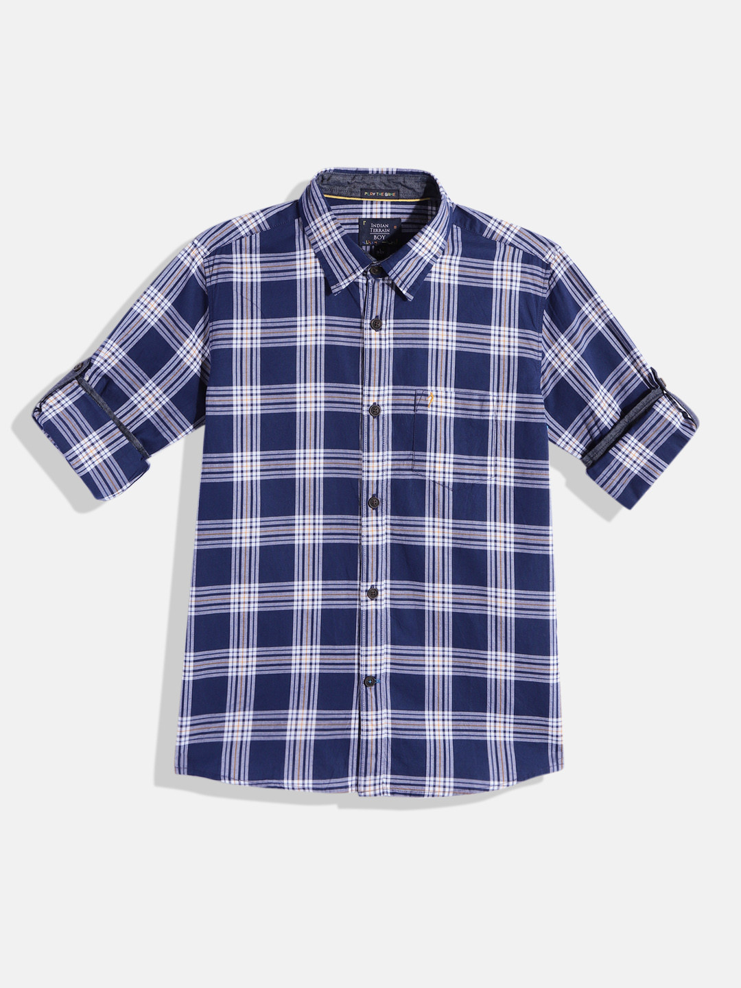 

Indian Terrain Boys Tartan Checked Pure Cotton Casual Shirt, Navy blue