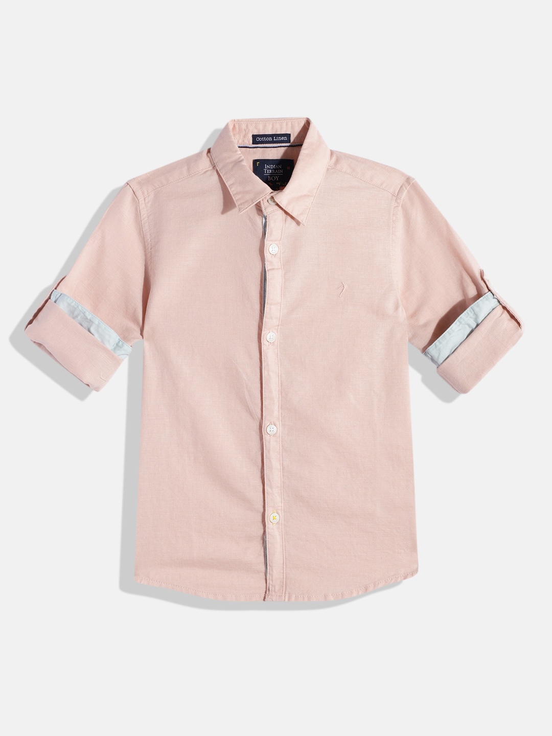 

Indian Terrain Boys Straight Opaque Cotton Linen Casual Shirt, Pink