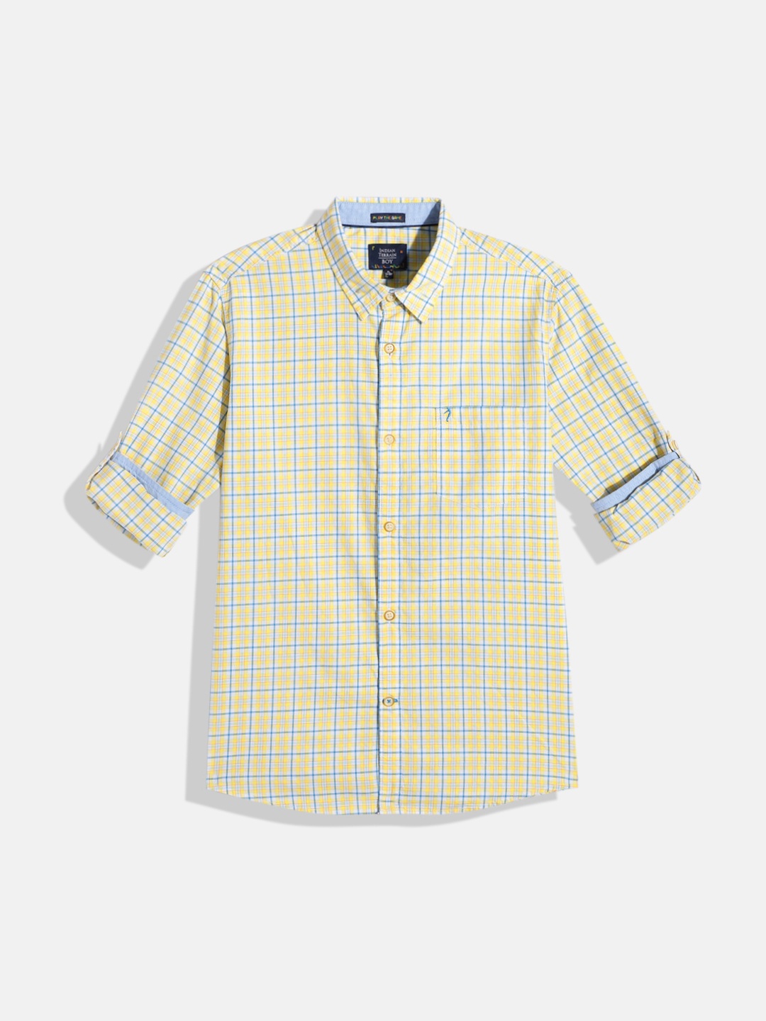 

Indian Terrain Boys Straight Opaque Checked Pure Cotton Casual Shirt, Yellow