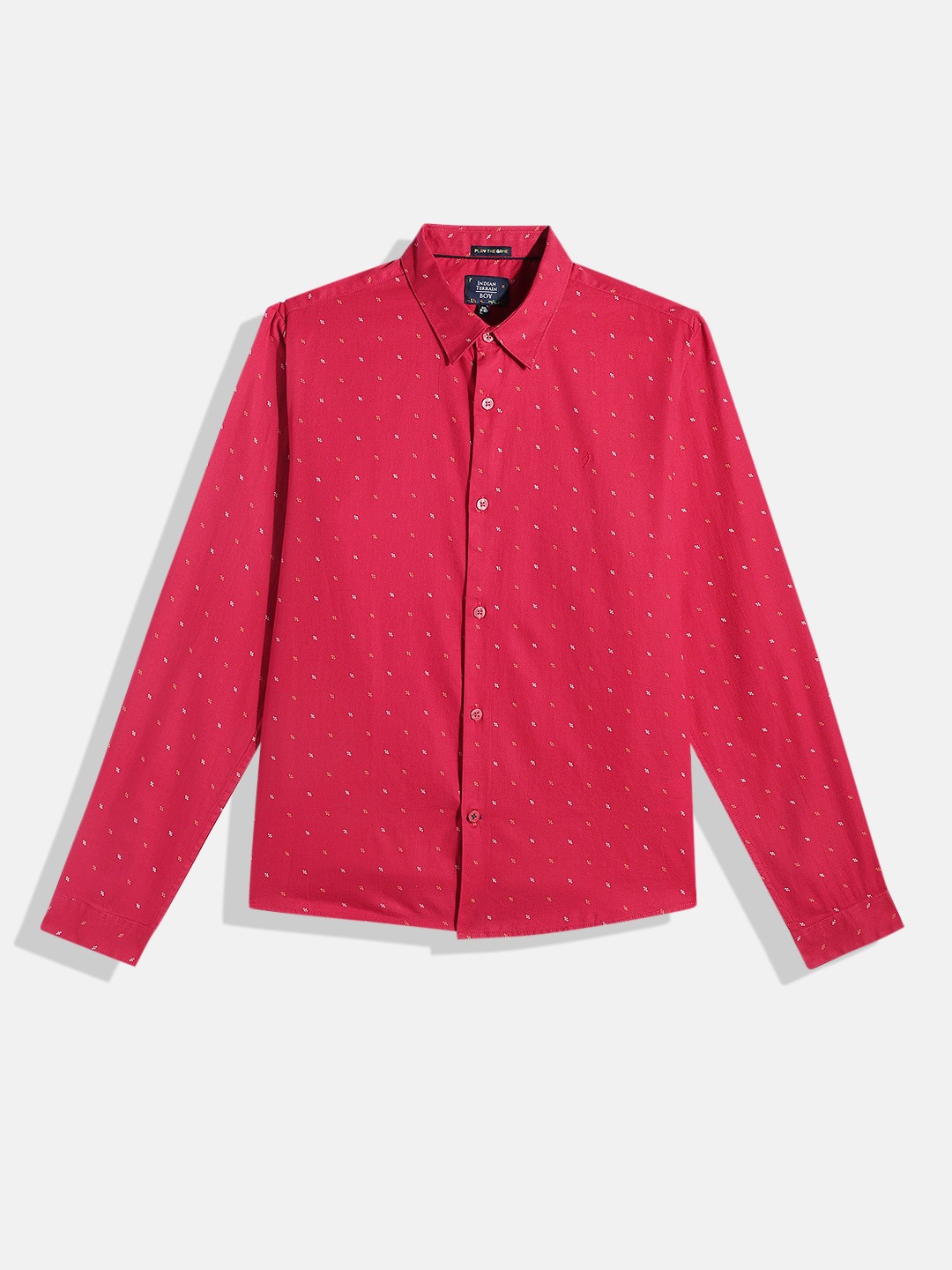 

Indian Terrain Boys Straight Opaque Geometric Printed Pure Cotton Casual Shirt, Red