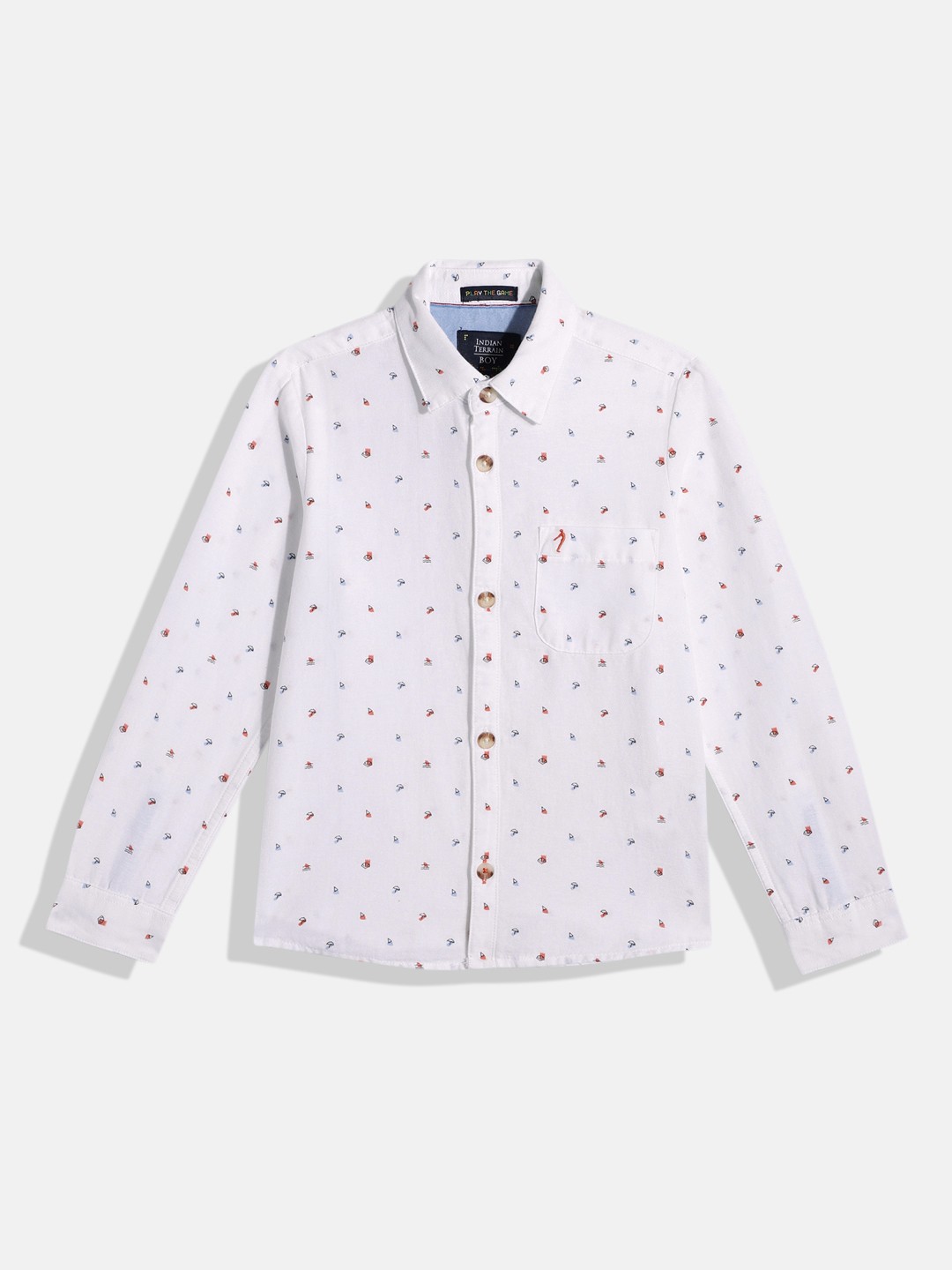 

Indian Terrain Boys Straight Conversational Opaque Printed Pure Cotton Casual Shirt, White