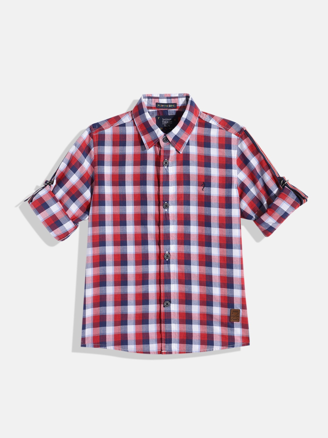 

Indian Terrain Boys Straight Regular Fit Checked Opaque Pure Cotton Casual Shirt, Red