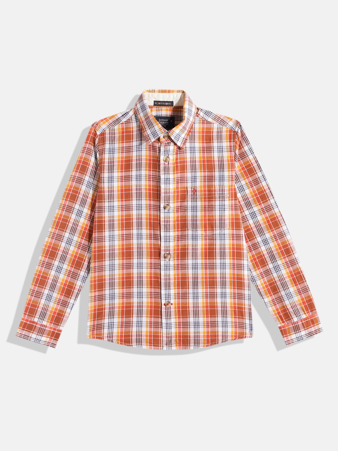 

Indian Terrain Boys Tartan Checked Pure Cotton Casual Shirt, Orange