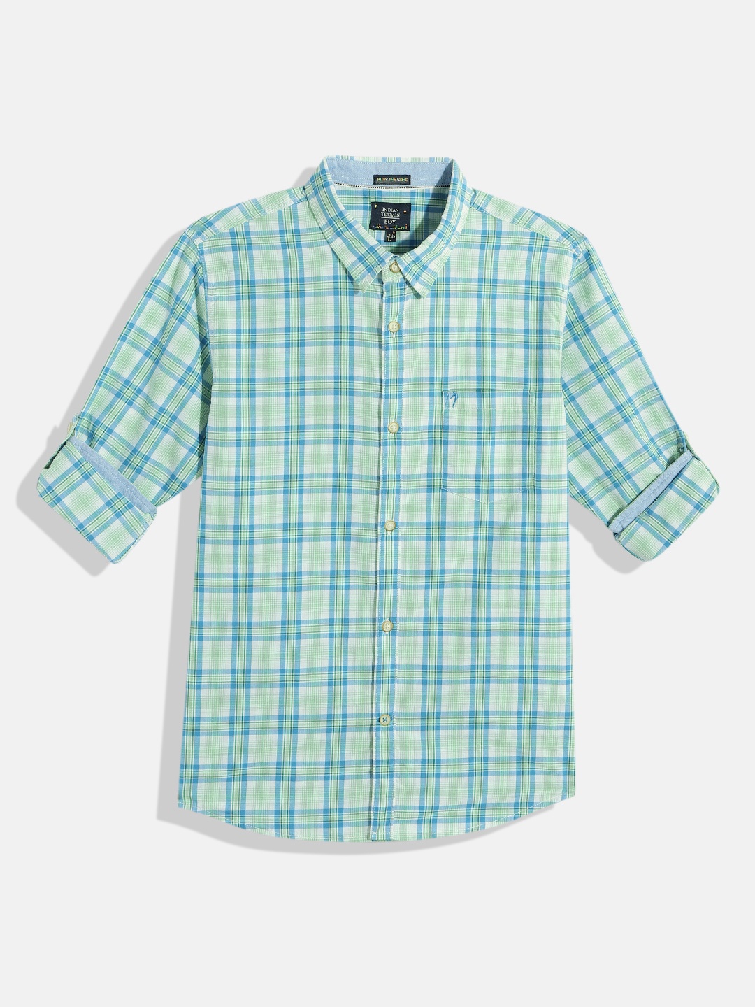 

Indian Terrain Boys Tartan Checked Pure Cotton Casual Shirt, Green