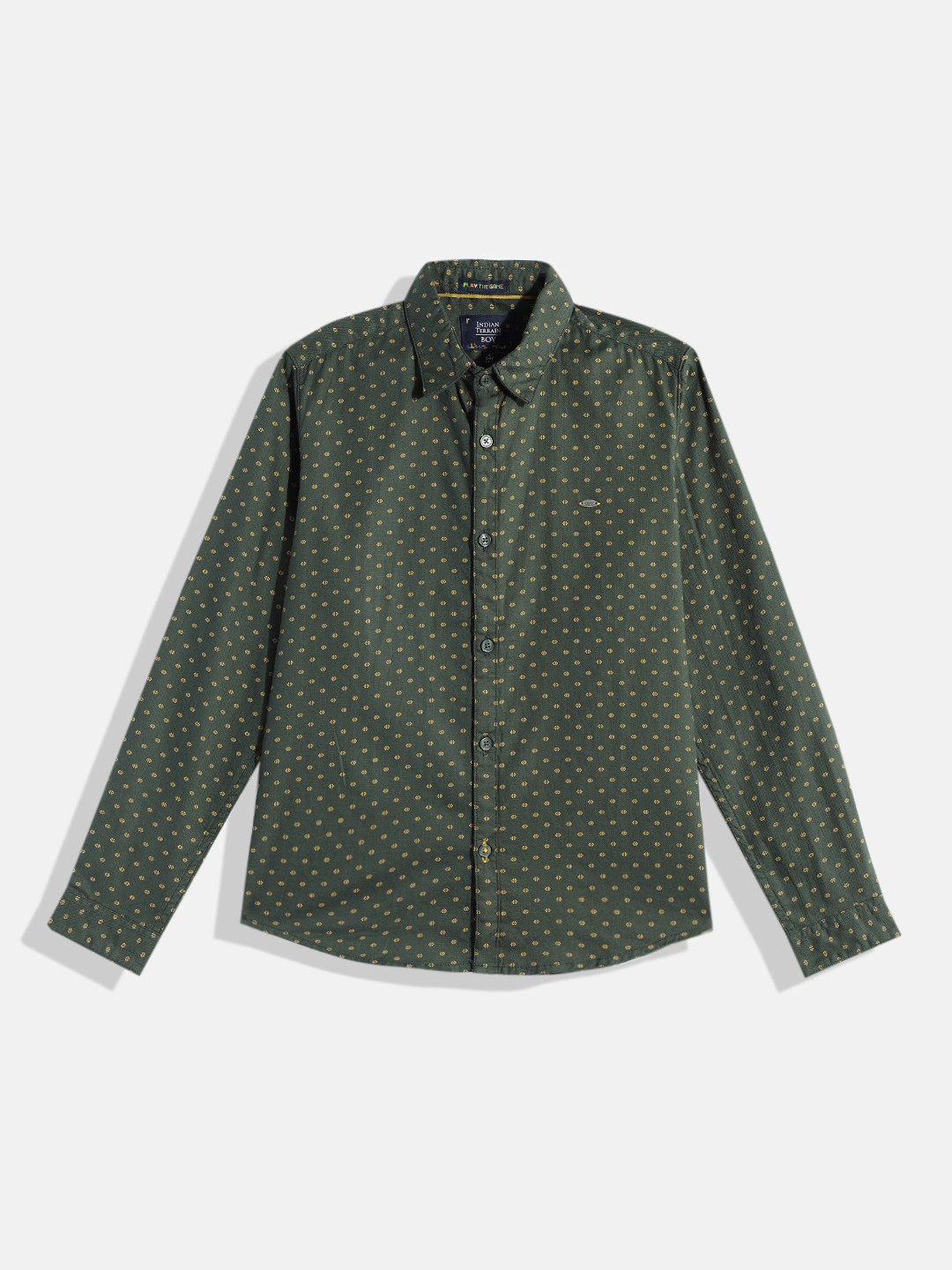 

Indian Terrain Boys Straight Printed Pure Cotton Casual Shirt, Green