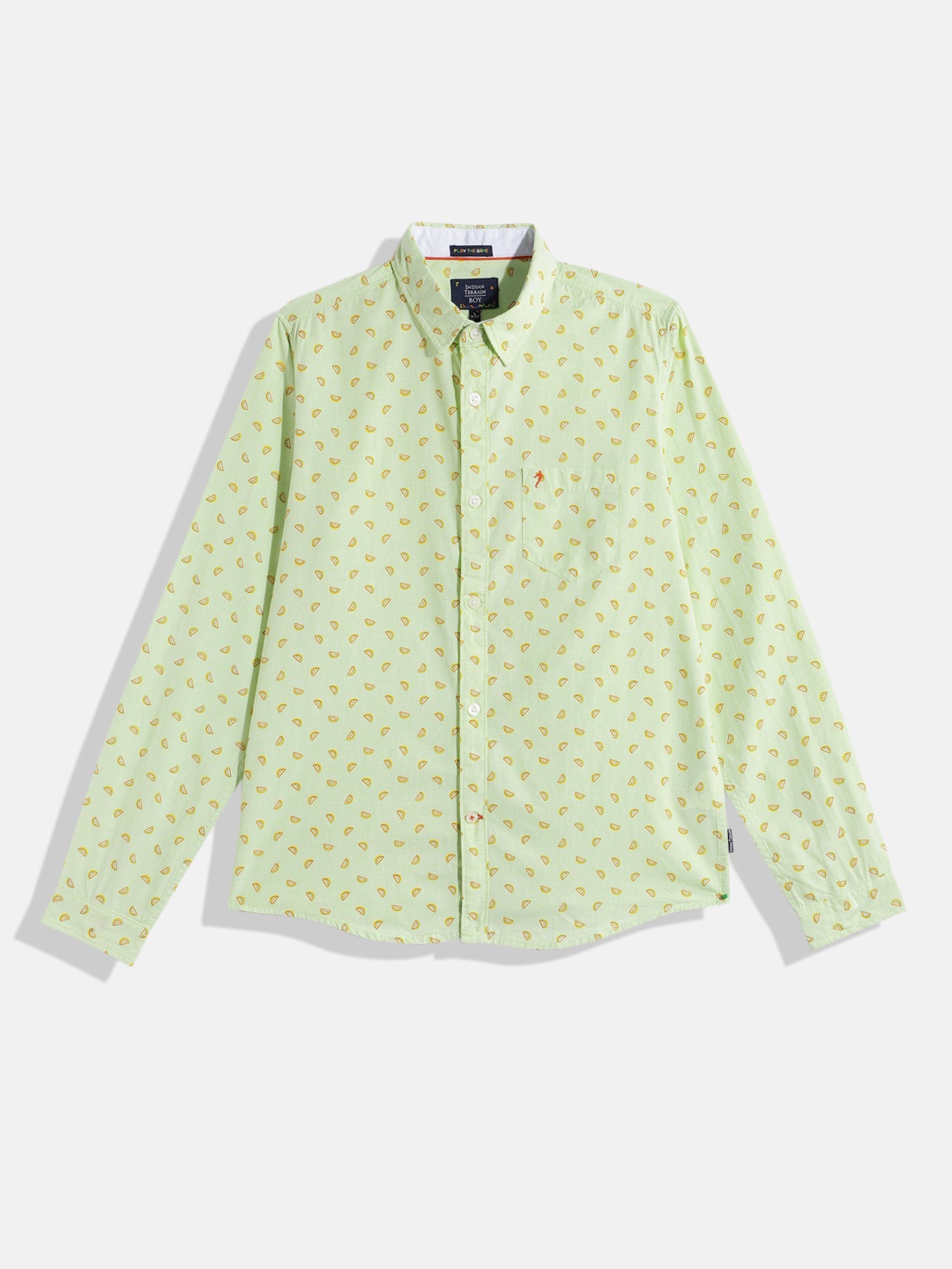 

Indian Terrain Boys Printed Pure Cotton Casual Shirt, Lime green