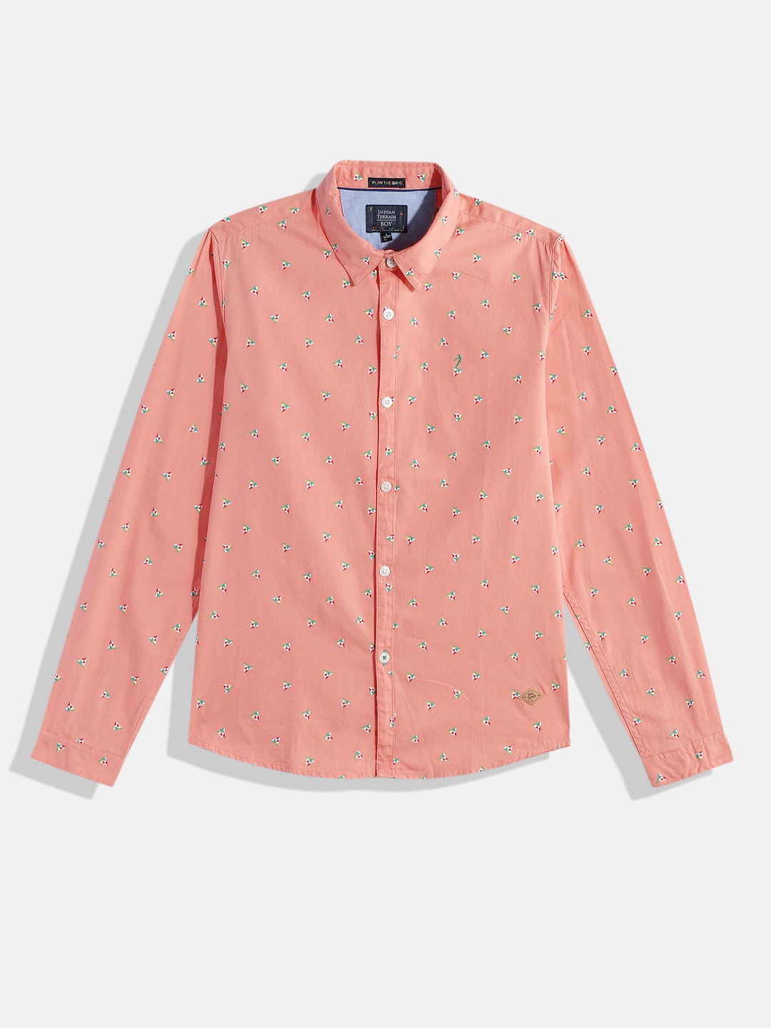 

Indian Terrain Boys Straight Opaque Printed Pure Cotton Casual Shirt, Peach